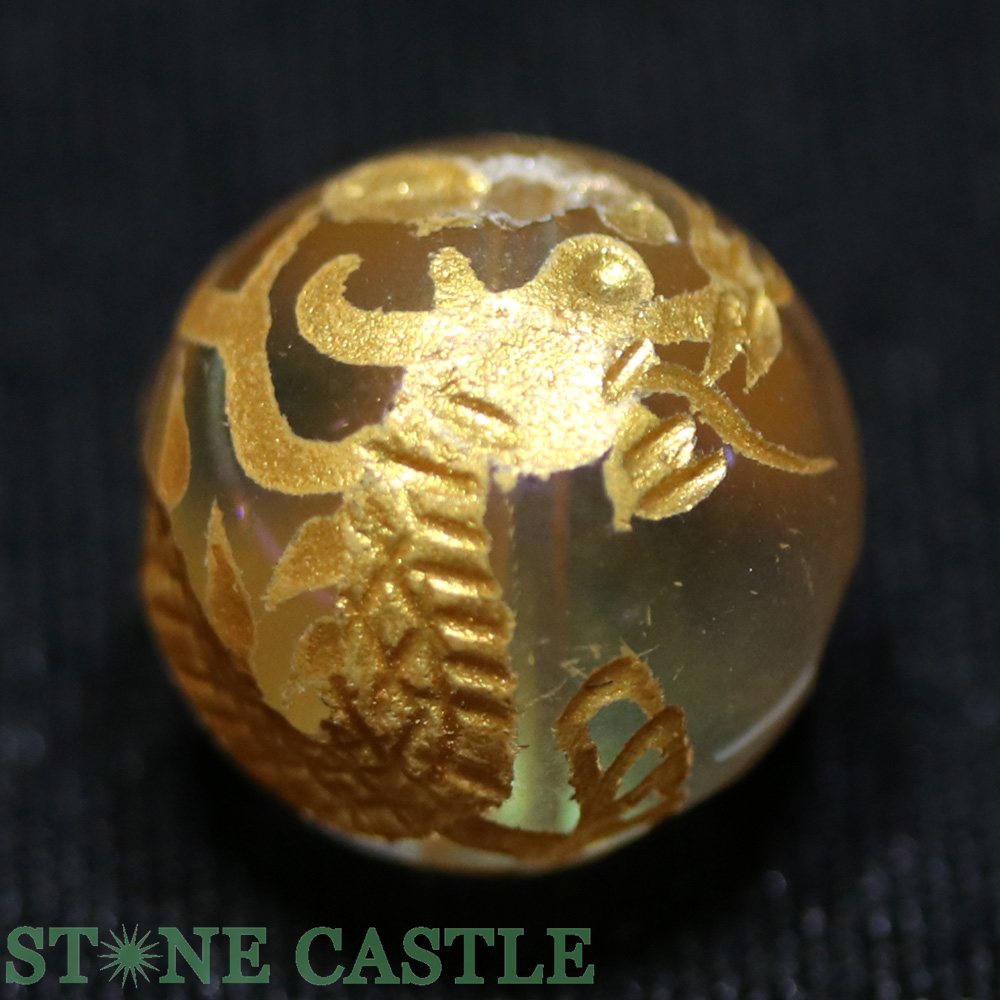 【彫刻ビーズ】オーロラクォーツ 14mm (金彫り) 五爪龍 (数量限定商品)【パワーストーン 天然石 アクセサリー】