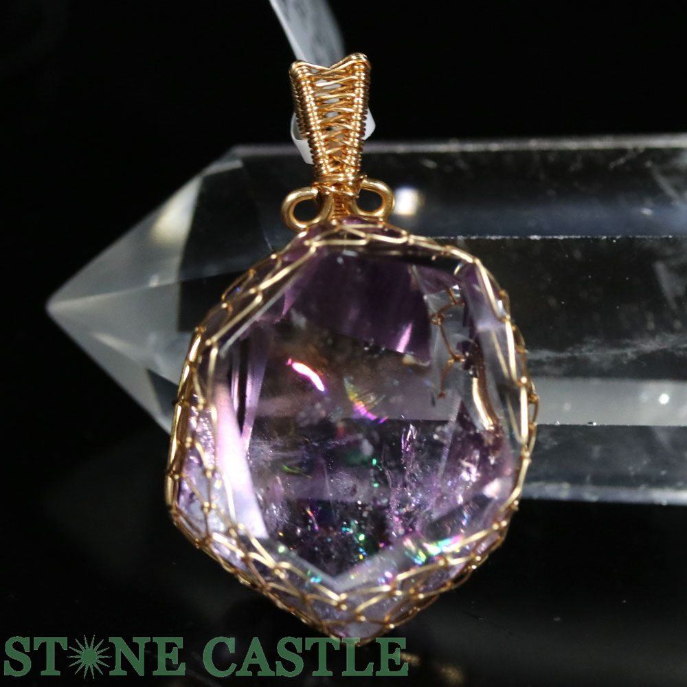 ☆一点物☆【ペンダント】レインボーラベンダーアメジスト (EX) タンブルカット (14K) No.25【パワーストーン 天然石 アクセサリー レディース メンズ】