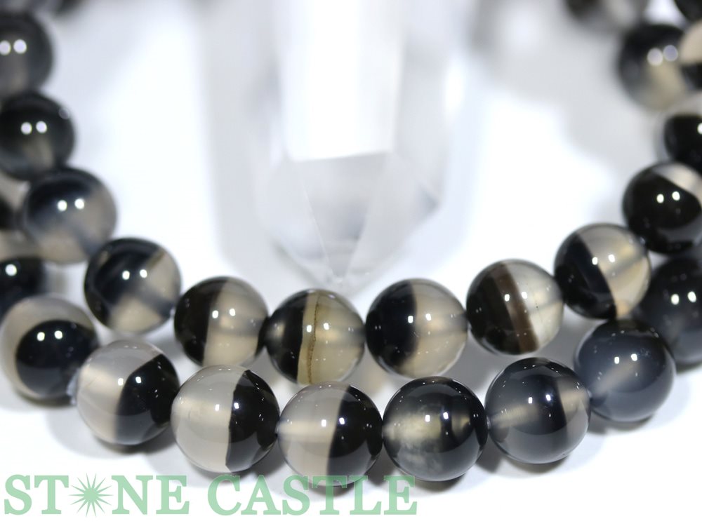 ☆高品質☆【ブレスレット】天然ブラックカルセドニーファントム (約8～8.5mm) 【パ...