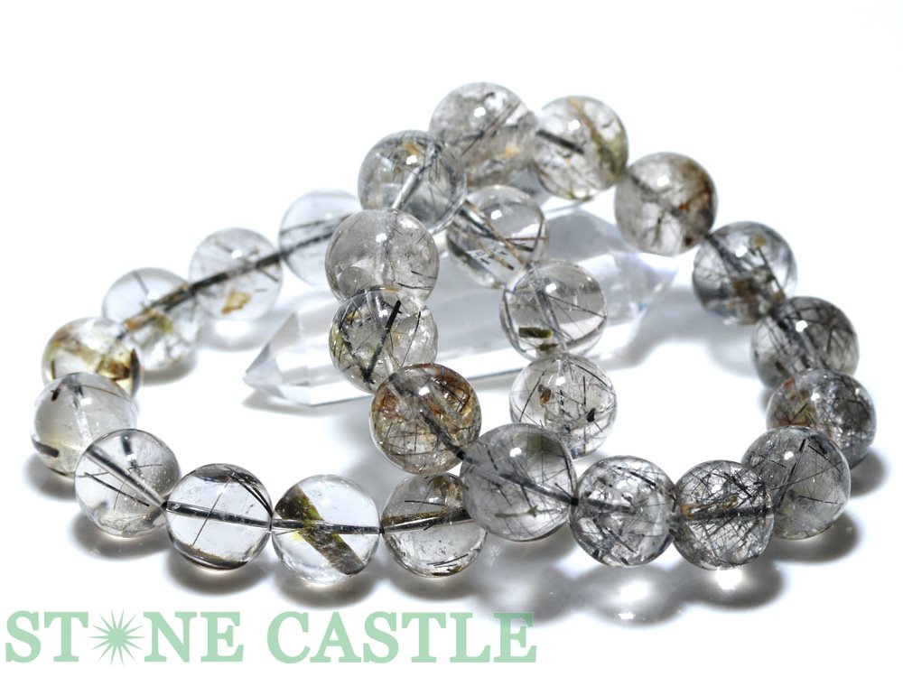 ☆高品質☆【ブレスレット】ブラックルチルクォーツ (ガーデン入り) (約17〜17.5mm) (ケース付) 【パワーストーン 天然石 アクセサリー レディース ...