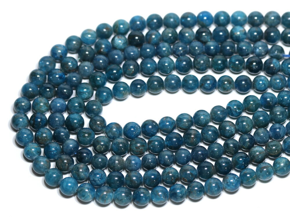 【丸ビーズ】タンザニア産ブルーアパタイト (2A) 8mm (半連 ブレスレット約1本分)※【パワーストーン 天然石 アクセサリー 半連売り】