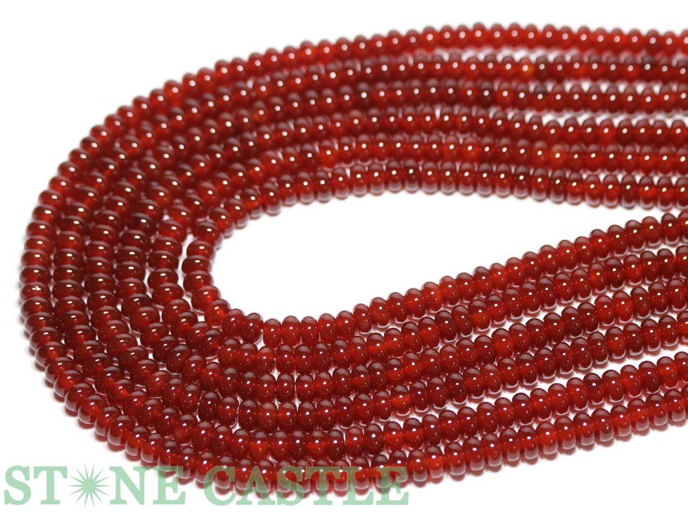 【カットビーズ】レッドメノウ ボタン型(カット無し) 3x6mm【パワーストーン 天然石 アクセサリー 1連売り】