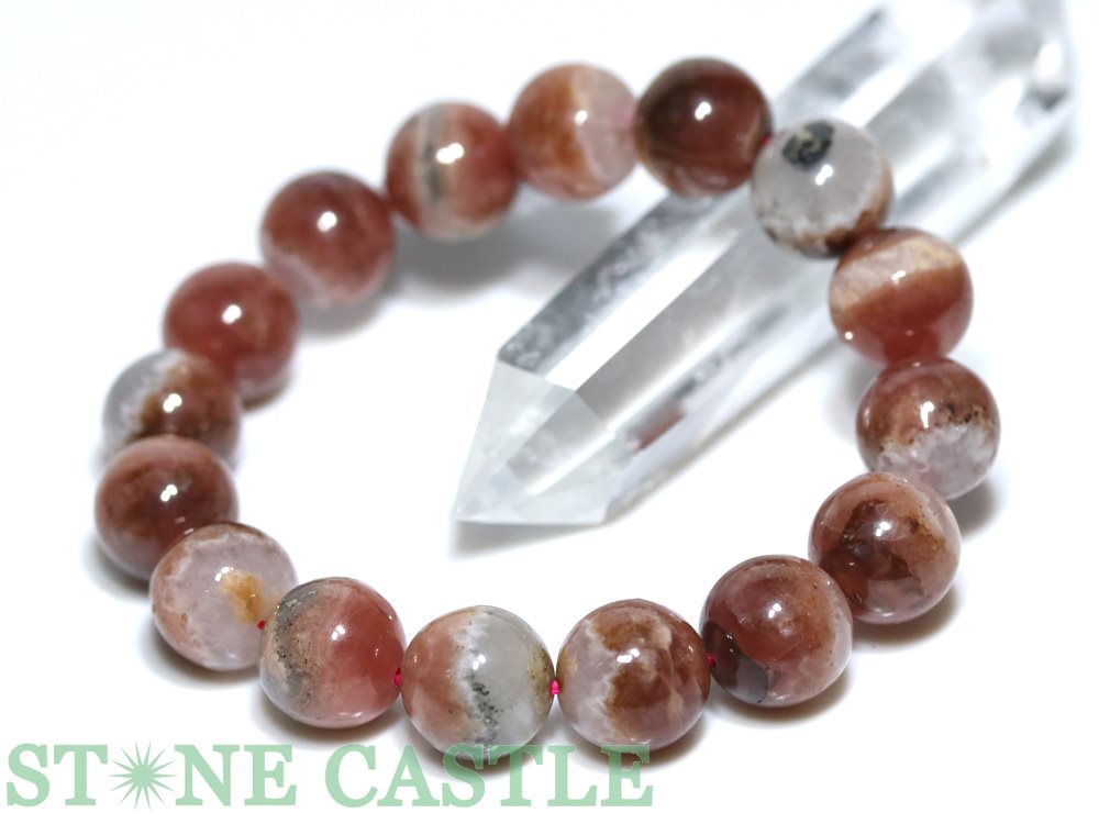 ☆一点物☆【ブレスレット】ペルー産インカローズ&水晶パイライト共生鉱 No.01 (約13〜13.5mm) (ケース付)【パワーストーン 天然石 アクセサリー ...