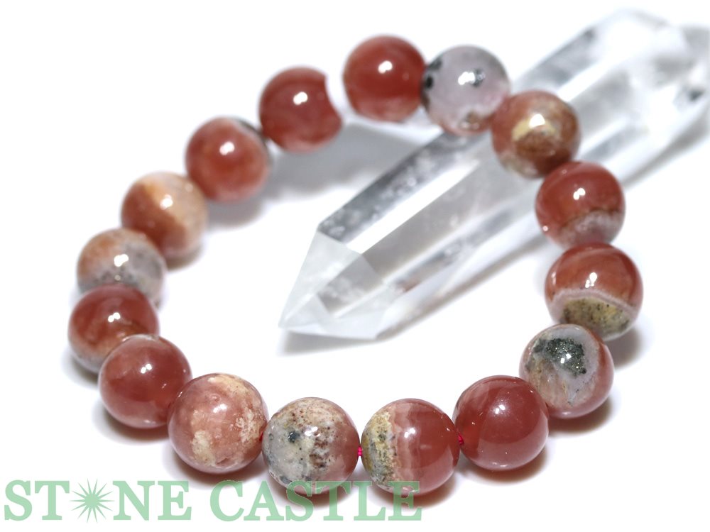 ☆一点物☆【ブレスレット】ペルー産インカローズ&水晶パイライト共生鉱 No.02 (約13〜13.5mm) (ケース付)【パワーストーン 天然石 アクセサリー ...