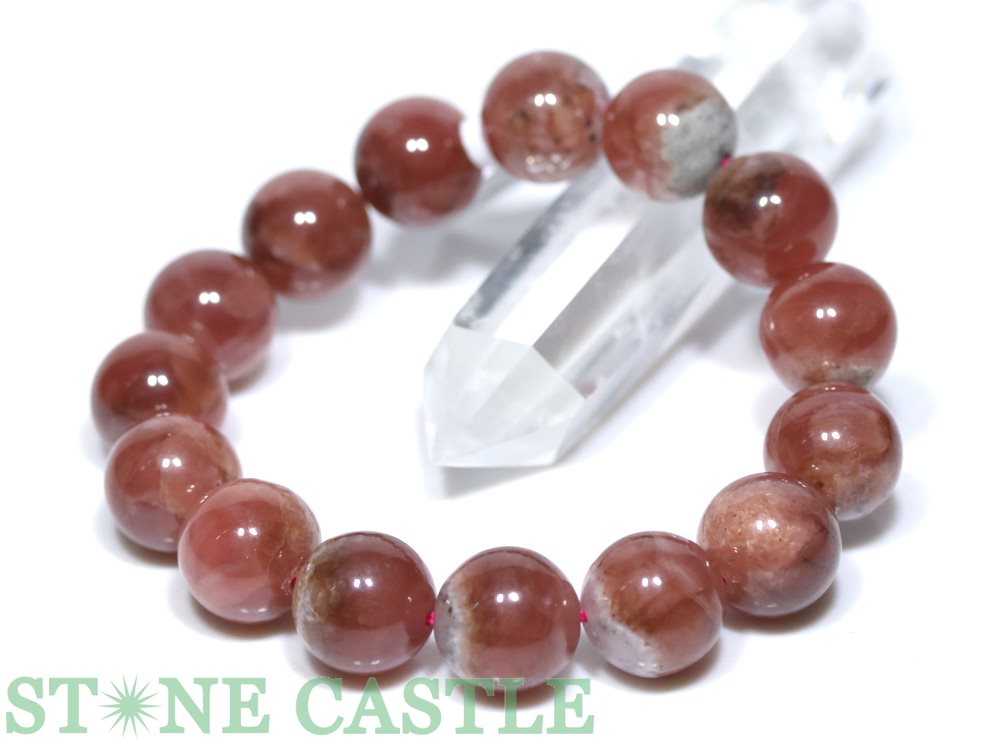 ☆一点物☆【ブレスレット】ペルー産インカローズ&水晶パイライト共生鉱 No.04 (約14〜14.5mm) (ケース付)【パワーストーン 天然石 アクセサリー ...