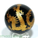 ☆一点物☆【彫刻置物】丸玉 シルバーオブシディアン 四神獣 (金彫り) 約50mm No.11【パワーストーン 天然石 アクセサリー レディース メンズ】