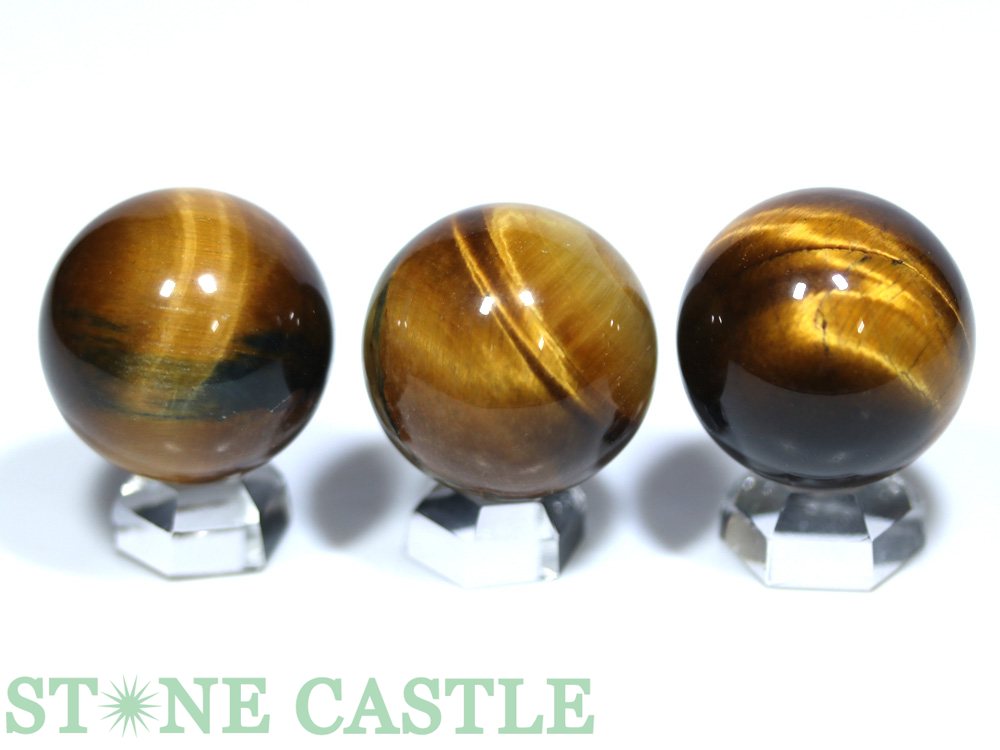 ☆一点物☆【置き石】丸玉 タイガーアイ (3A) (3個セット) No.34【パワーストーン 天然石 アクセサリー】