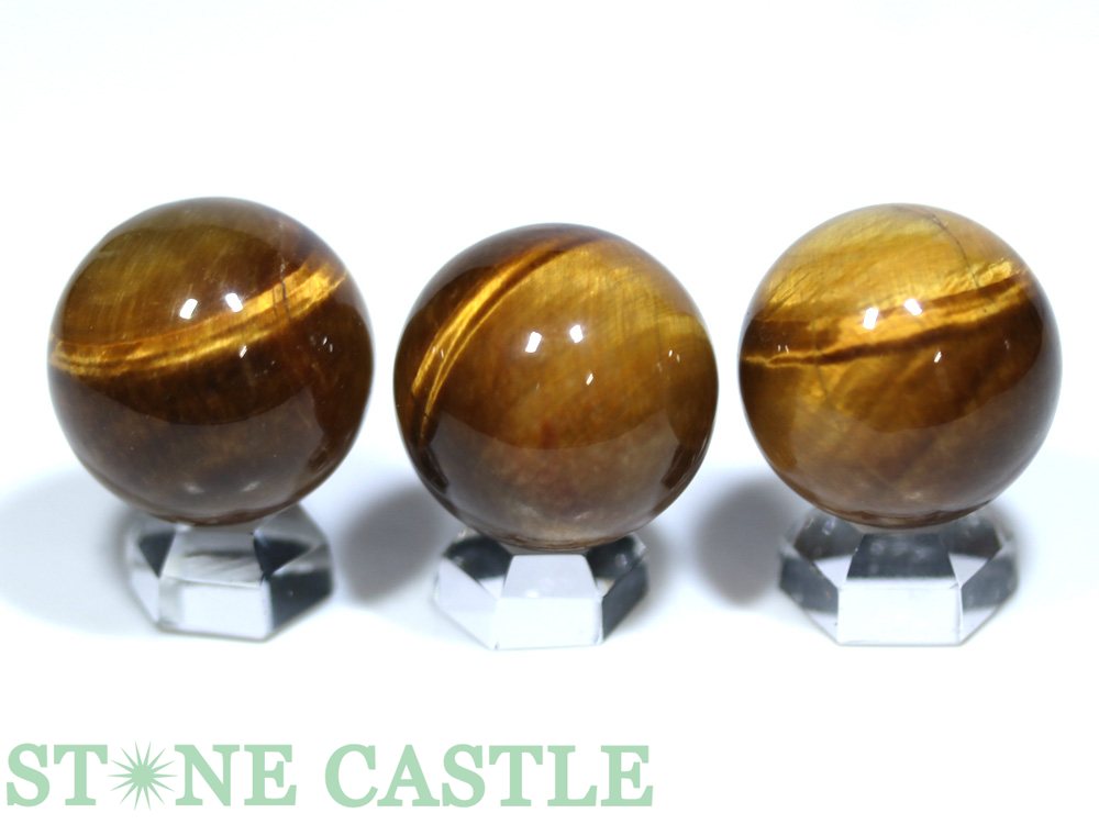 ☆一点物☆【置き石】丸玉 タイガーアイ (3A) (3個セット) No.35【パワーストーン 天然石 アクセサリー】