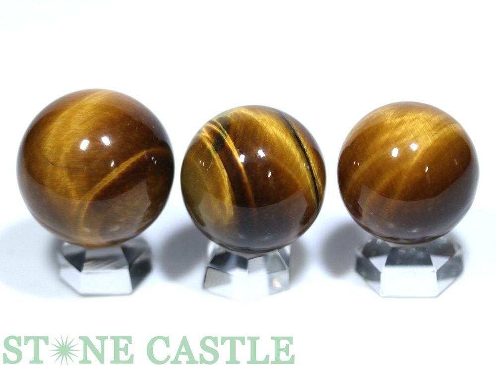 ☆一点物☆【置き石】丸玉 タイガーアイ (3A) (3個セット) No.36【パワーストーン 天然石 アクセサリー】