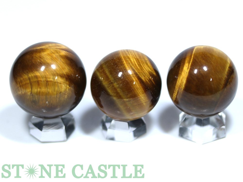 ☆一点物☆【置き石】丸玉 タイガーアイ (3A) (3個セット) No.37【パワーストーン 天然石 アクセサリー】