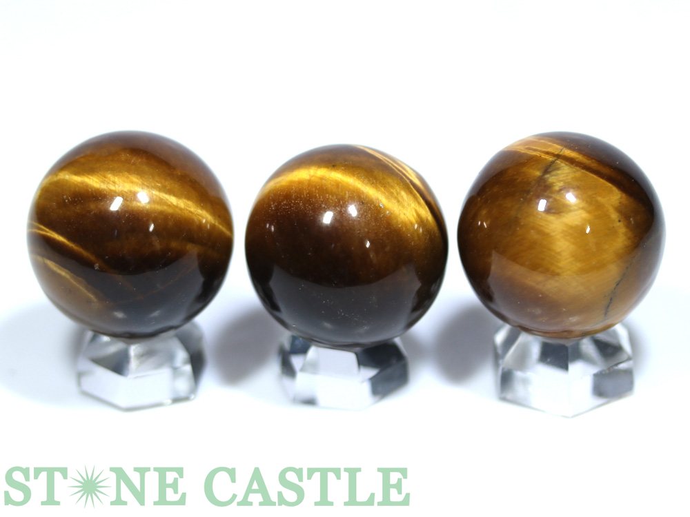 ☆一点物☆【置き石】丸玉 タイガーアイ (3A) (3個セット) No.38【パワーストーン 天然石 アクセサリー】