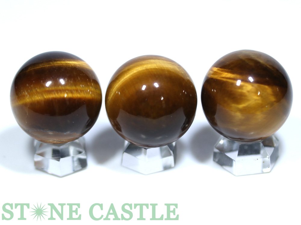 ☆一点物☆【置き石】丸玉 タイガーアイ (3A) (3個セット) No.39【パワーストーン 天然石 アクセサリー】