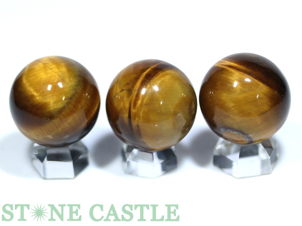 ☆一点物☆【置き石】丸玉 タイガーアイ (3A) (3個セット) No.40【パワーストーン 天然石 アクセサリー】
