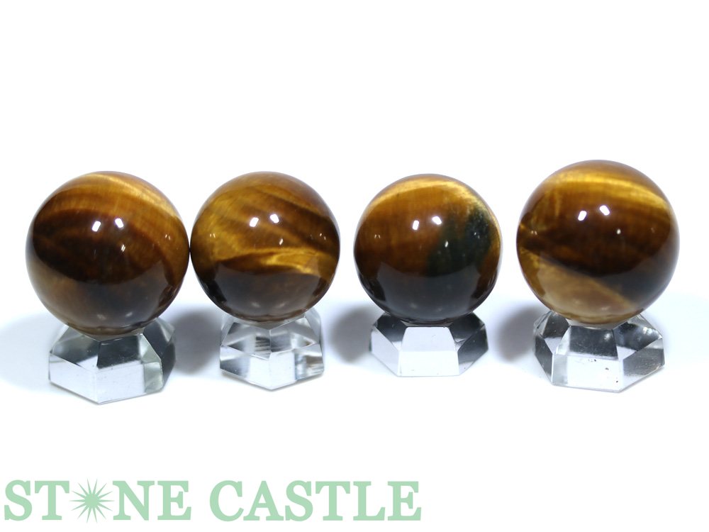 ☆一点物☆【置き石】丸玉 タイガーアイ (3A) (4個セット) No.42【パワーストーン 天然石 アクセサリー】