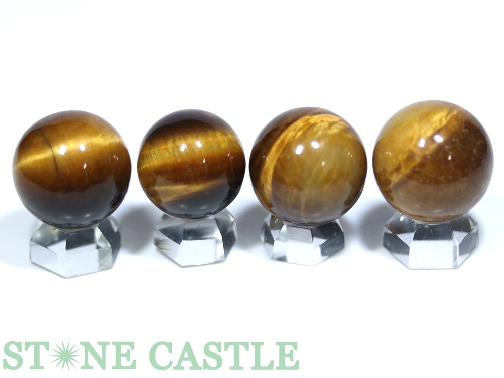 ☆一点物☆【置き石】丸玉 タイガーアイ (3A) (4個セット) No.43【パワーストーン 天然石 アクセサリー】