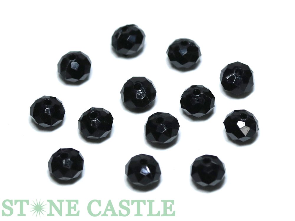 【カットビーズ】クリスタルガラス ボタン型カット 約4x6mm ブラック (約150粒) (数量限定商品)【パワーストーン 天然石 アクセサリー 1連売り】