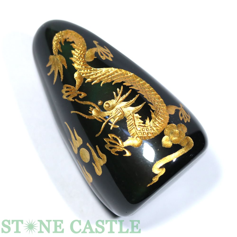 ☆一点物☆【彫刻置物】レインボーオブシディアン 五爪龍 (金彫り) No.49【パワーストーン 天然石 アクセサリー レディース メンズ】