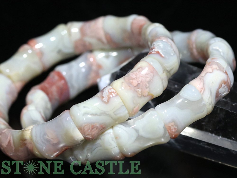 ☆高品質☆【ブレスレット】桜ドゥルージー瑪瑙 竹型 約15x12x7mm【パワーストーン ...