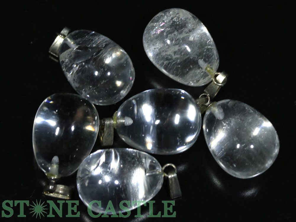 【ペンダント】たまご型 水晶 (6個セット) ★特価★【パワーストーン 天然石 アクセサリー レディース メンズ】