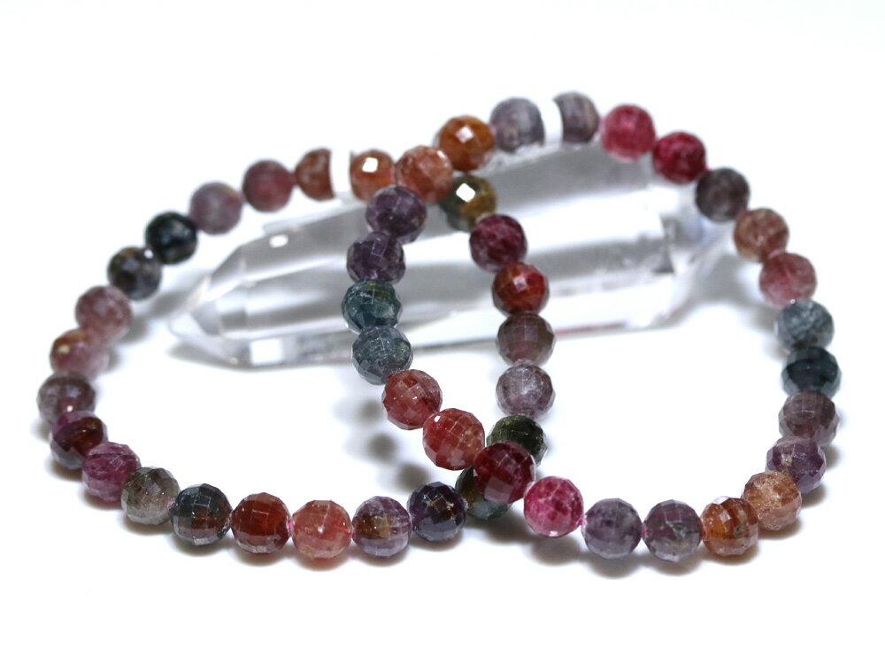 ☆高品質☆【ブレスレット】スピネル マルチカラー カット (2A) (約7～7.5mm) 【パワーストーン 天然石 アクセサリー レディース メンズ】