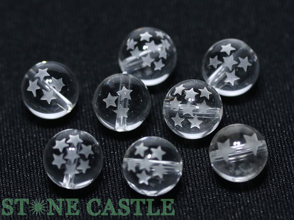 【彫刻ビーズ】水晶 10mm (素彫り) スターシリーズ 「2〜9」 (8粒売り) (数量限定商品)【パワーストーン 天然石 アクセサリー】