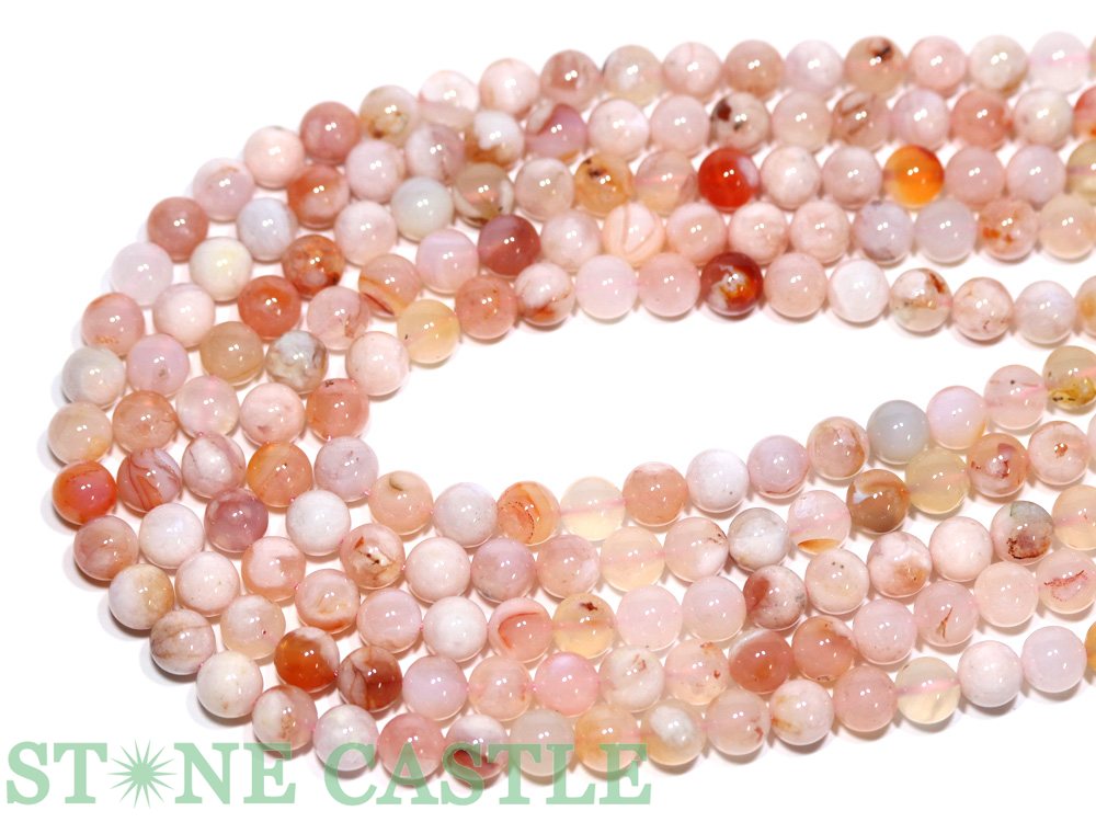 【丸ビーズ】桜瑪瑙 8mm (半連 ブレスレット約1本分)【パワーストーン 天然石 アクセサリー 半連売り】