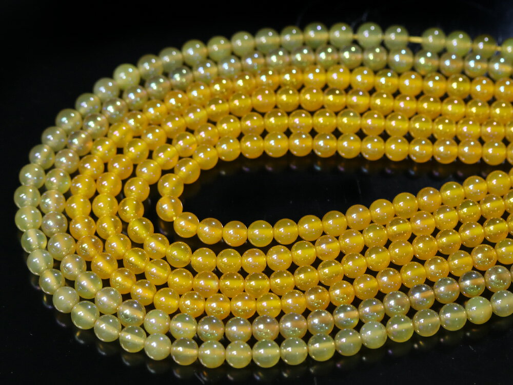 【丸ビーズ】イエローオーラ 6mm (ブレスレット約1本分) 【パワーストーン 天然石 アクセサリー 半連売り】