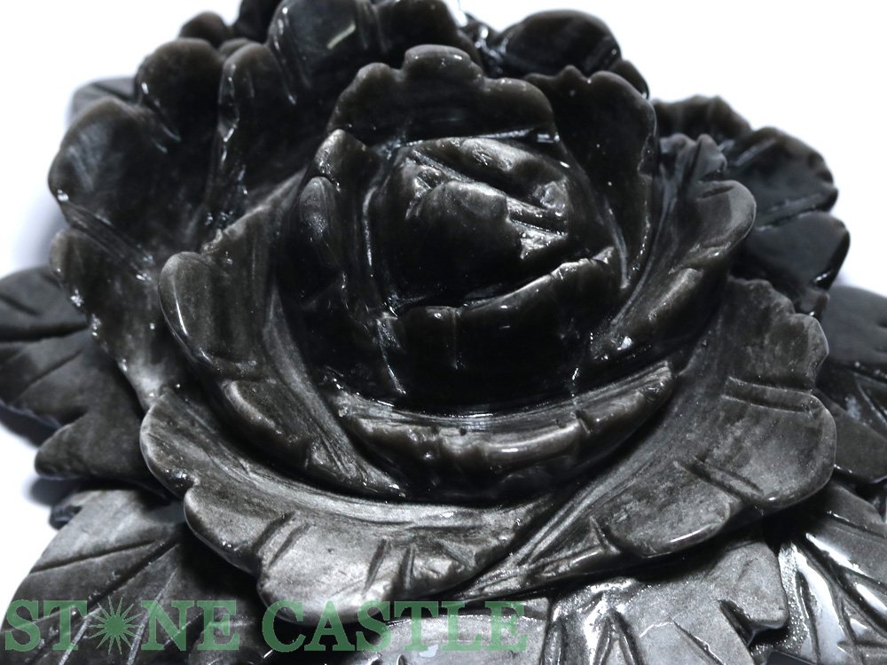 ☆一点物☆【彫刻置物】薔薇 シルバーオブシディアン No.08【パワーストーン 天然石 アクセサリー レディース メンズ】 compass668-10628954 パワーストーン 石流通センター サンプル画像2