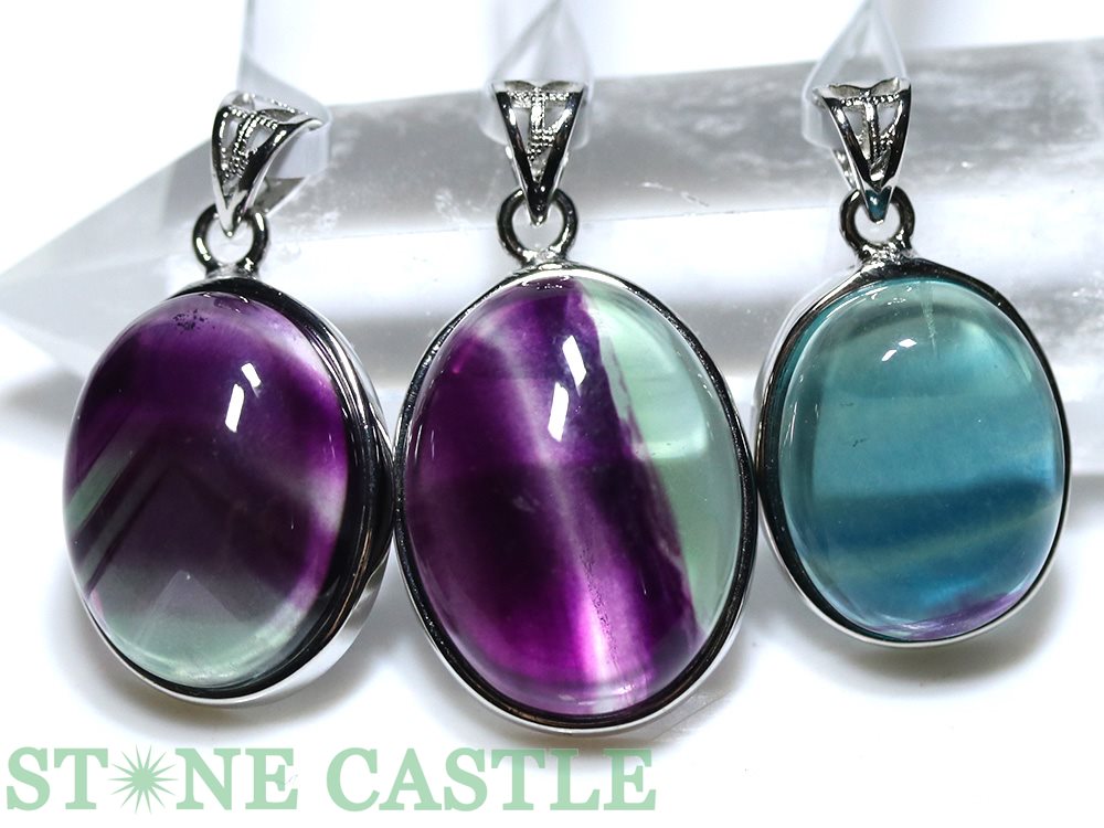☆高品質☆【ペンダント】フローライトファントム オーバル型 約15x18〜17x22mm【パワーストーン 天然石 アクセサリー レディース メンズ】