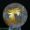 ☆一点物☆【彫刻置物】丸玉 レインボー水晶 青龍 (金彫り) 約50mm No.23【パワーストーン 天然石 アクセサリー レディース メンズ】