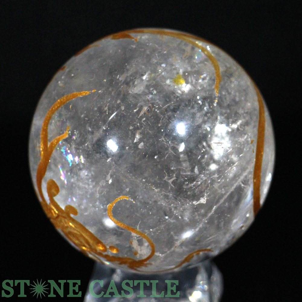 ☆一点物☆【彫刻置物】丸玉 レインボー水晶 青龍 (金彫り) 約50mm No.23【パワーストーン 天然石 アクセサリー レディース メンズ】 compass668-10596124 パワーストーン 石流通センター サンプル画像2