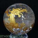 ☆一点物☆【彫刻置物】丸玉 レインボー水晶 五爪龍 (金彫り) 約50mm No.37【パワーストーン 天然石 アクセサリー レディース】