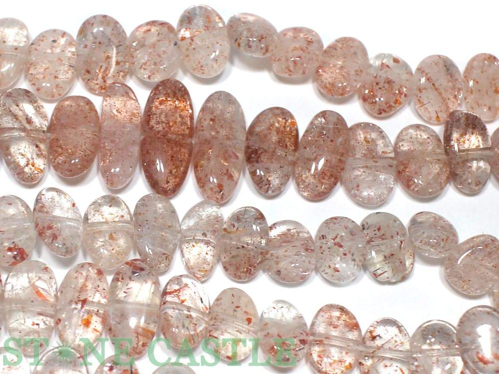 【カットビーズ】ストロベリーサンストーン サイズグラデーション 平タンブル ※5の付く日セール※【パワーストーン 天然石 アクセサリー 1連売り】