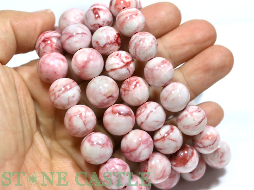 ☆高品質☆【ブレスレット】シナバー (辰砂) (白地) (3A) (約14〜14.5mm)【パワース...