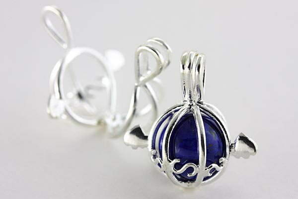 【ペンダント】選べる12星座守護石 天使の羽かご :ロジウムメッキ(10mm玉) 【パワーストーン 天然石 アクセサリー レディース】