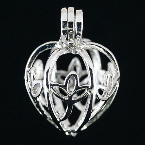 【ペンダント】選べる12星座守護石三つ葉 かご:ロジウムメッキ (10mm玉) 【パワーストーン 天然石 アクセサリー レディース】