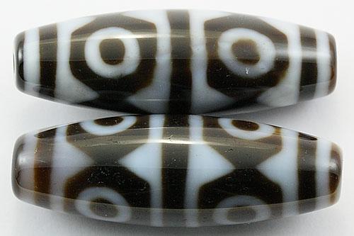 【天珠ビーズ】高級風化天珠3.8cm 虎牙六眼 (茶地に白模様タイプ) 【パワーストーン 天然石 アクセサリー】