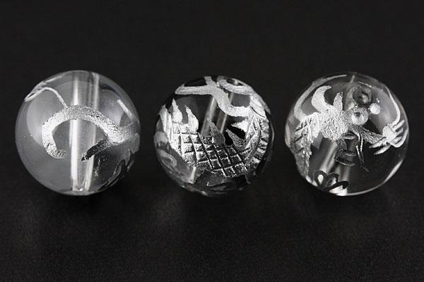 【彫刻ビーズ】水晶 12mm (銀彫り) 青龍 [1粒売り(バラ売り)] 【パワーストーン 天然石 アクセサリー】
