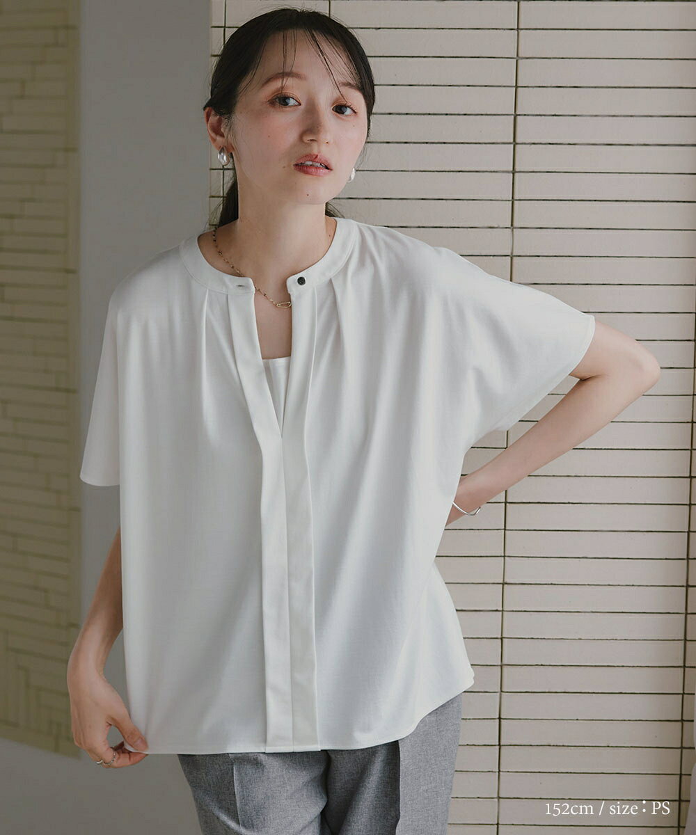 小さいサイズ　2WAYスキッパーフレンチスリーブブラウス　低身長さん・小柄女性 レディース ブラウス 2WAY スキッパー フレンチスリーブ 半袖 春 夏 秋 オフィス オフィスカジュアル 通勤 仕事着 xs ss プッチージョ Petitjo competito-10000868 低身長さん向け専門店Petitjo サンプル画像2