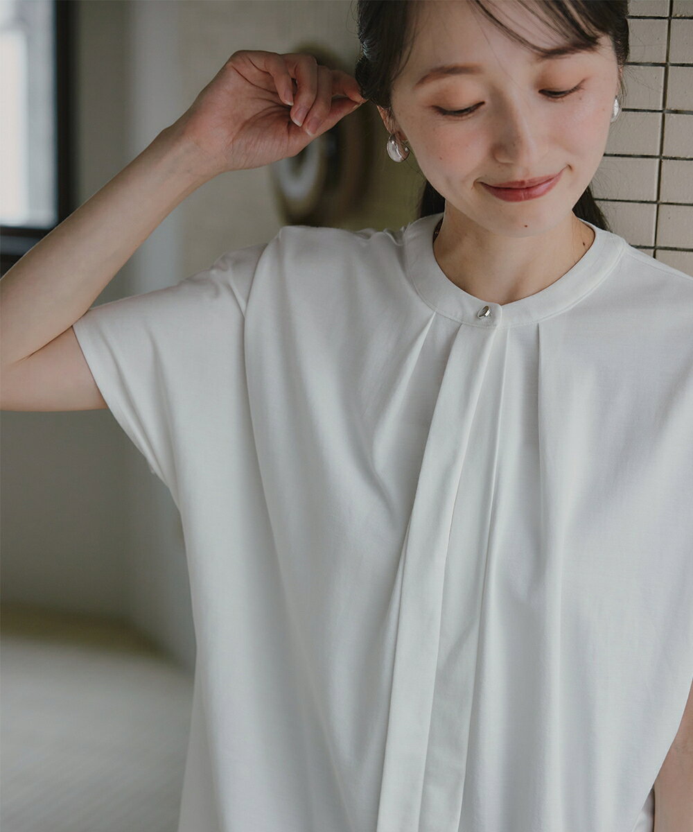小さいサイズ　2WAYスキッパーフレンチスリーブブラウス　低身長さん・小柄女性 レディース ブラウス 2WAY スキッパー フレンチスリーブ 半袖 春 夏 秋 オフィス オフィスカジュアル 通勤 仕事着 xs ss プッチージョ Petitjo competito-10000868 低身長さん向け専門店Petitjo サンプル画像3