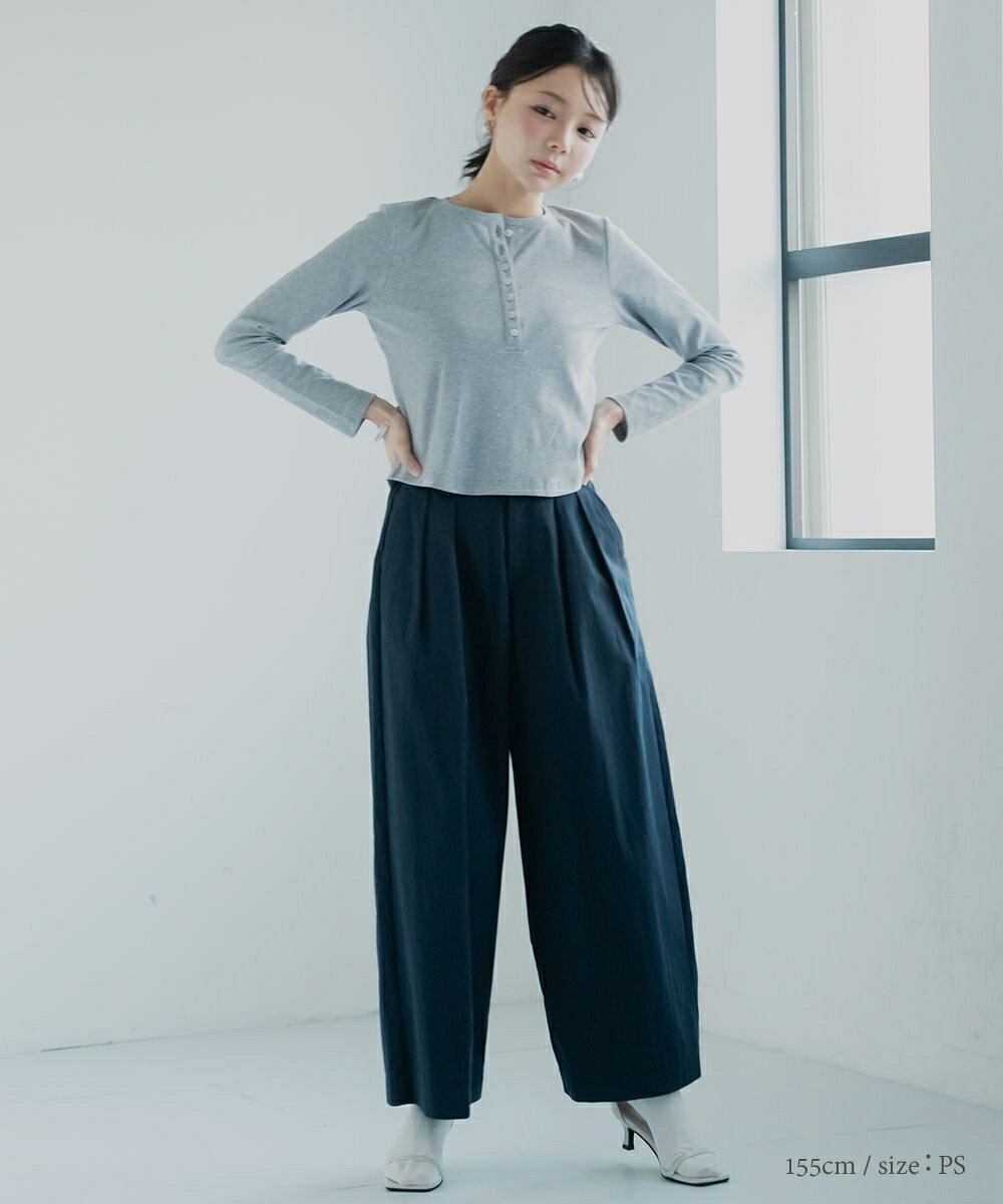 小さいサイズ　ダブルタックワイドパンツ　低身長さん・小柄女性 レディース パンツ ボトムス ワイドシルエット 春 夏 秋 カジュアル きれいめ xs ss プッチージョ Petitjo competito-10000730 低身長さん向け専門店Petitjo サンプル画像2