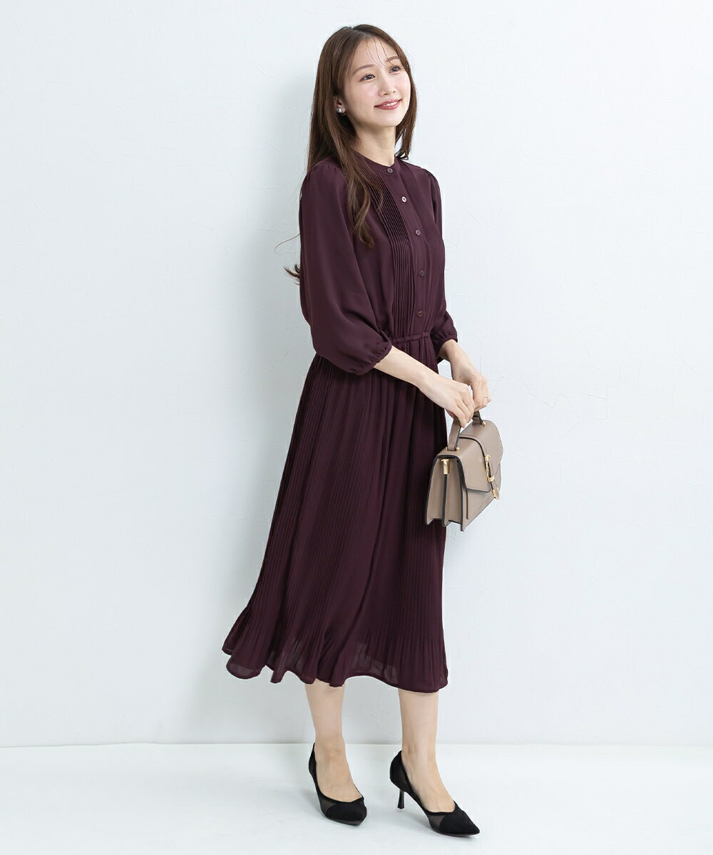 小さいサイズ ワンピース レディース 8分袖 ピンタック プリーツ パーティー きれいめ 結婚式 お食事会 お出かけ ロング マキシ 大人可愛い 低身長 小柄 XS SS S プッチージョ petitjo - Image 3