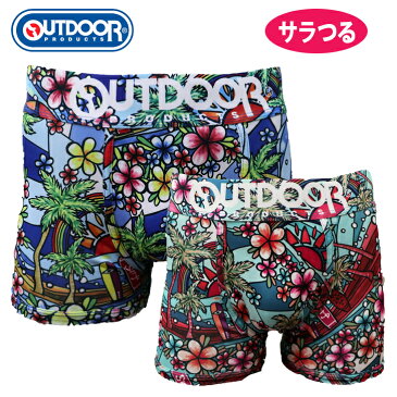 OUTDOOR メンズ　ボクサーパンツ　ハワイアンイラスト　アウトドア　 下着　前閉じ 　2カラー　太ゴム