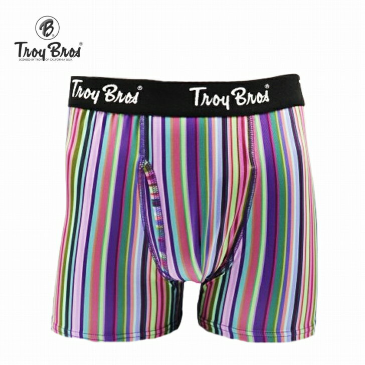【お買い物マラソン【エントリー＆購入でポイント最大10倍】】Troy Bros メンズ ボクサーパンツ ストライプ 250ブルー 下着 前開き Troy Bros トロイブロス 送料無料