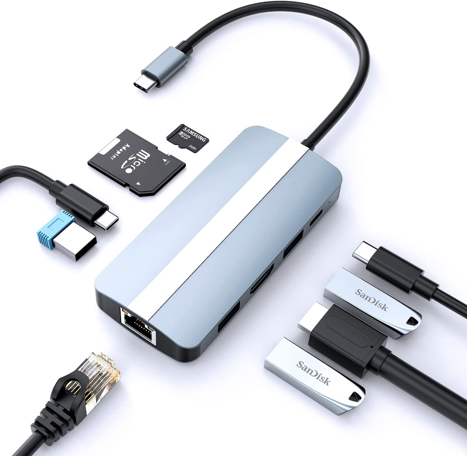 USB C nu 9-in-1 USB Type C hbLOXe[Vu4K HDMI |[g{C[Tlbg LAN |[g{USB C f[^] |[g{PD 100W }[d |[g{USB 3.0 |[g{SD&TFJ[h[_[vUSB C ϊA_v^