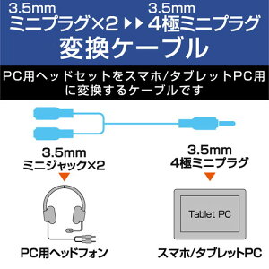 エレコム 3極φ3.5mmステレオミニプラグメス×2-4極プラグオス変換コネクタ(AV-35AD02BK) メーカー在庫品