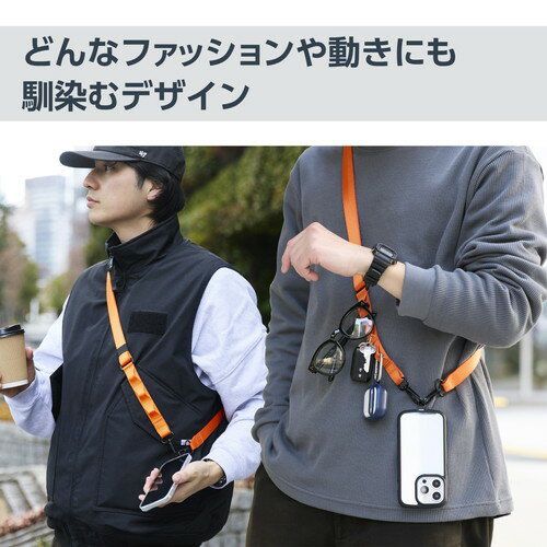 エレコム ELECOM スマホ ショルダー ストラップ 97~150cm ループ付 ビビッドオレンジ(P-STSDH1FLPDR) メーカー在庫品