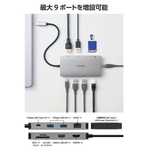 ���쥳�� ELECOM �ɥå��󥰥��ơ������9in1(USB PD3.1�б�) �����Ρ��ȥѥ�����ε�ǽ���ĥ ����С�(DST-090BP1SV) �᡼�����߸���