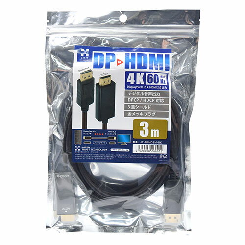 ���ܥȥ饹�ȥƥ��Υ����� DisplayPort-HDMI�Ѵ������֥�3m(JT-DPHD3M-BK) ���󤻾���