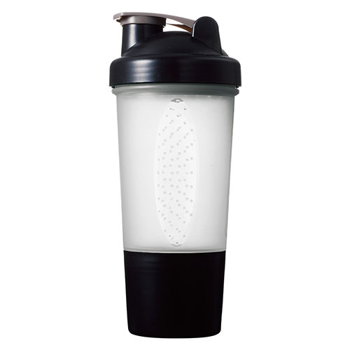 ノーブランド カップ付シェイカーボトル500ml プロテインなどの粉末ドリンクが入れられる 滑りにくい凸..